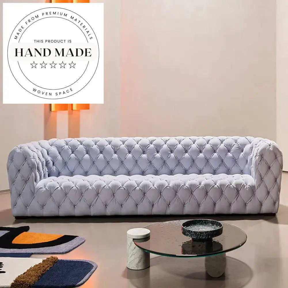 Luxury White Velvet Tufted Italian Chesterfield Upholstered Indoor Sofa
