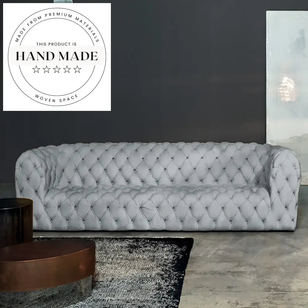Luxury White Velvet Tufted Italian Chesterfield Upholstered Indoor Sofa