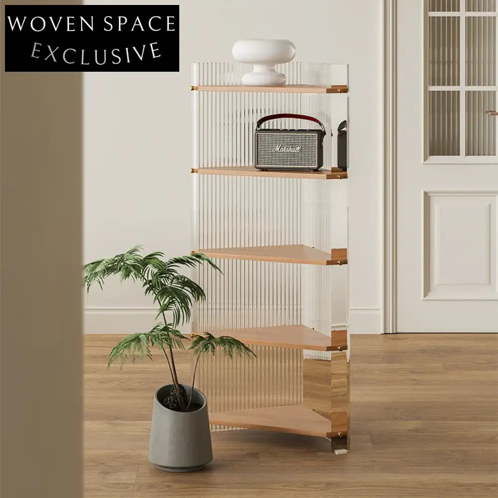 Luxury Wood Glass Triangular Corner Storage Shelf for Living Room and Bathroom