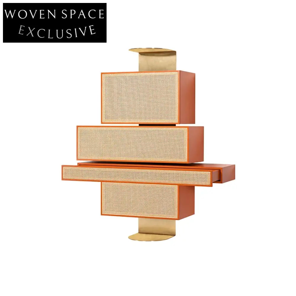 Luxury Wooden Sideboard Cabinet with 4 Drawers and Rattan Accents