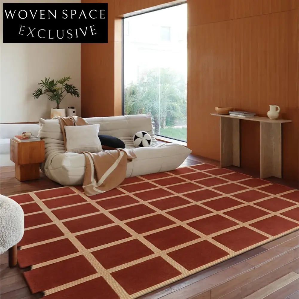 Luxury Wool Geometric Striped Area Rug for Living Room, High-End Hand-Tufted Carpet