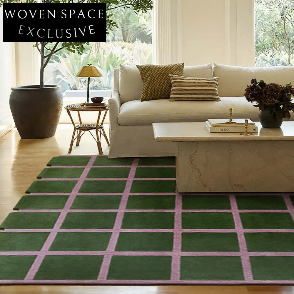 Luxury Wool Geometric Striped Area Rug for Living Room, High-End Hand-Tufted Carpet