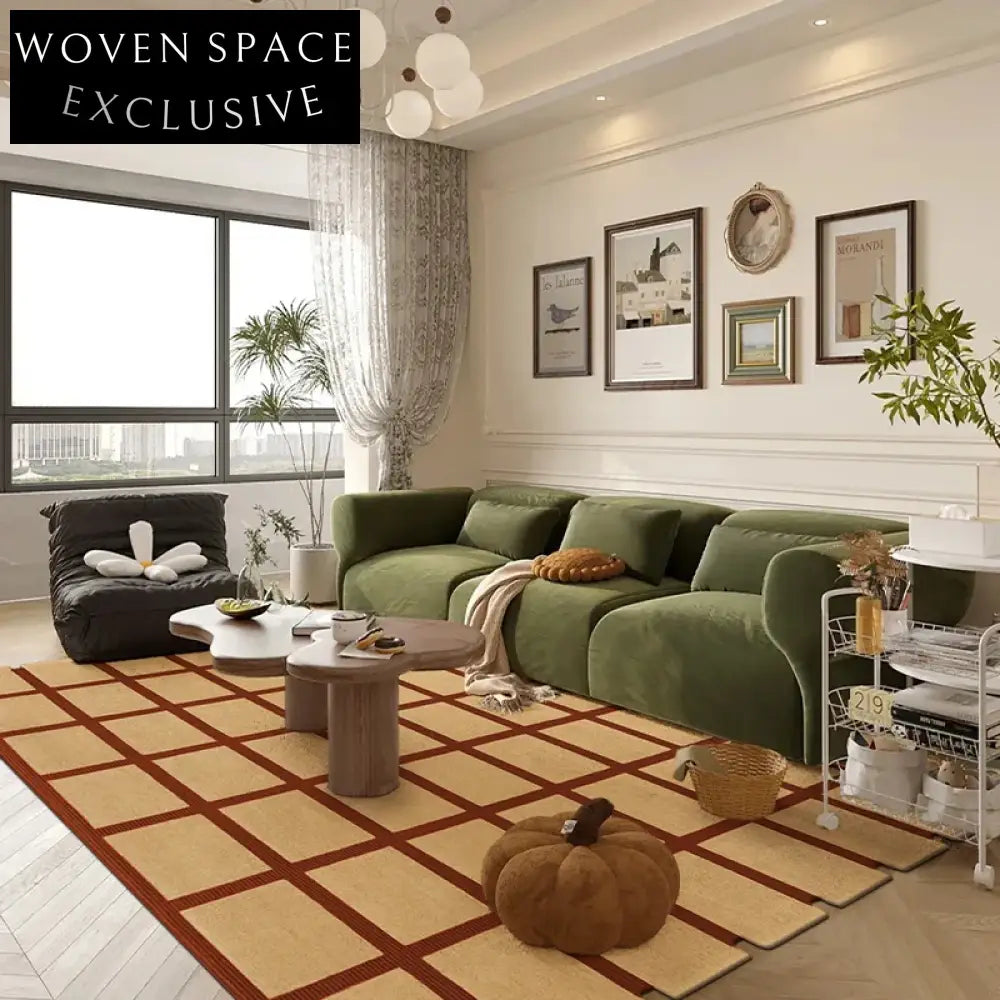 Luxury Wool Geometric Striped Area Rug for Living Room, High-End Hand-Tufted Carpet