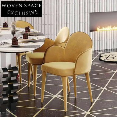 Luxury Yellow Velvet High Back Modern Dining Chair with Metal Legs
