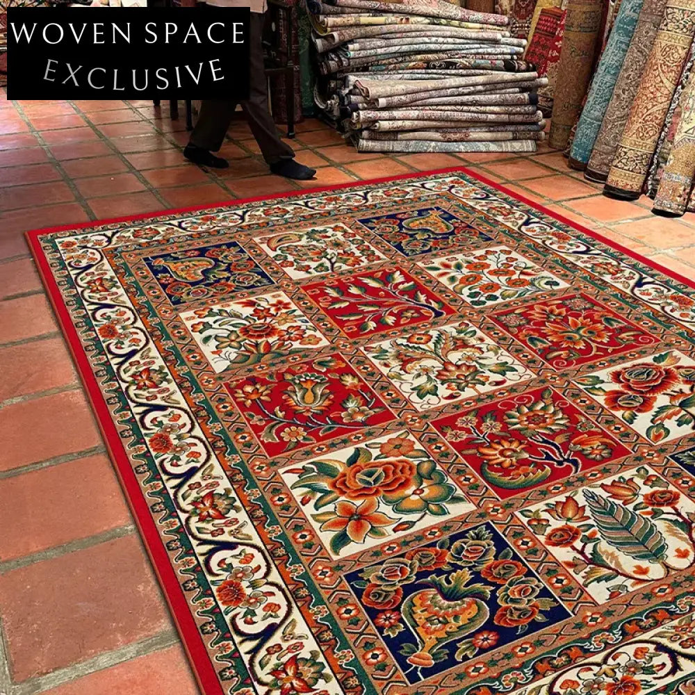 Machine Washable Anti-Slip Retro Ethnic Custom Living Room Bedroom Area Rug