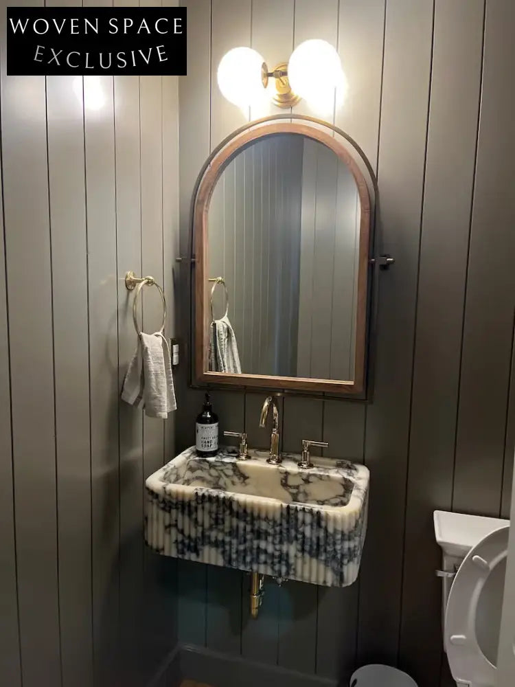 Marco Viola Ribbed Marble Sink Custom Hand-Carved Wall Mount