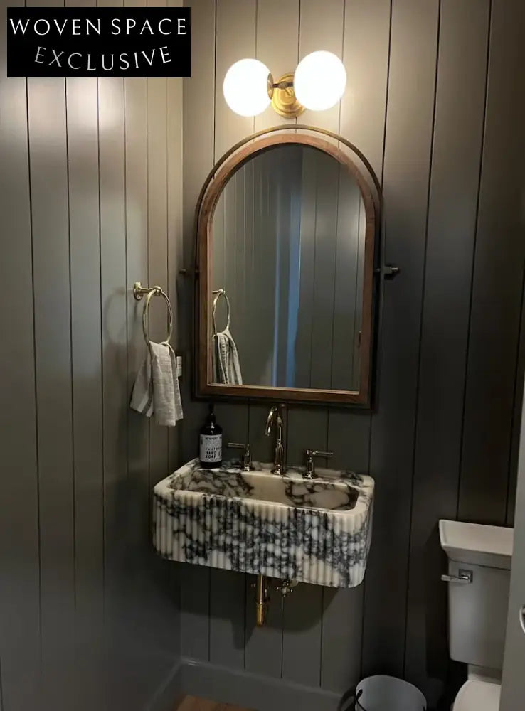 Marco Viola Ribbed Marble Sink Custom Hand-Carved Wall Mount