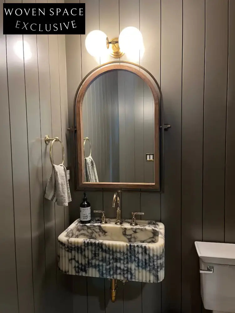 Marco Viola Ribbed Marble Sink Custom Hand-Carved Wall Mount