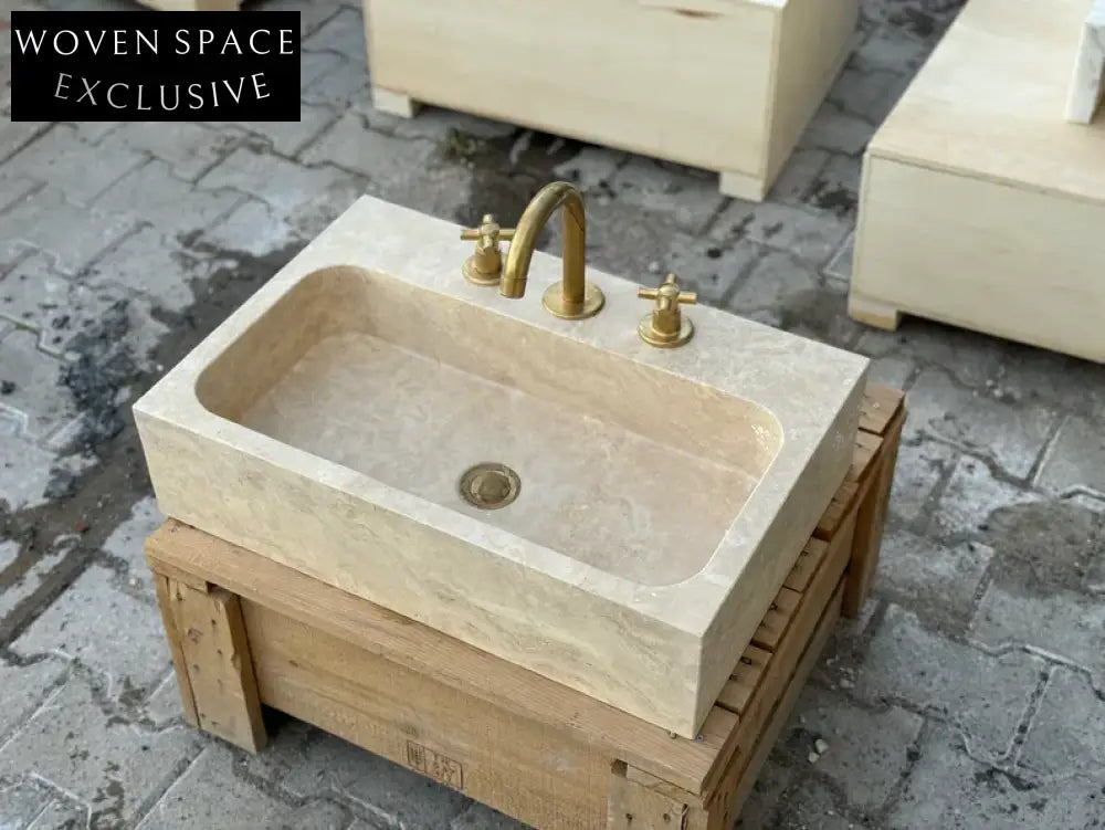 Marjolaine Travertine Marble Wash Basin - Trendy Bathroom Sink