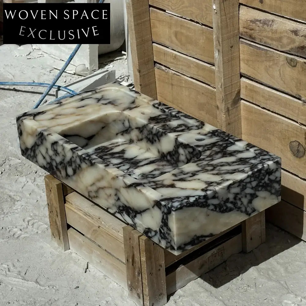 Matteo Viola Hand-Carved Marble Sink Ribbed Design Customizable