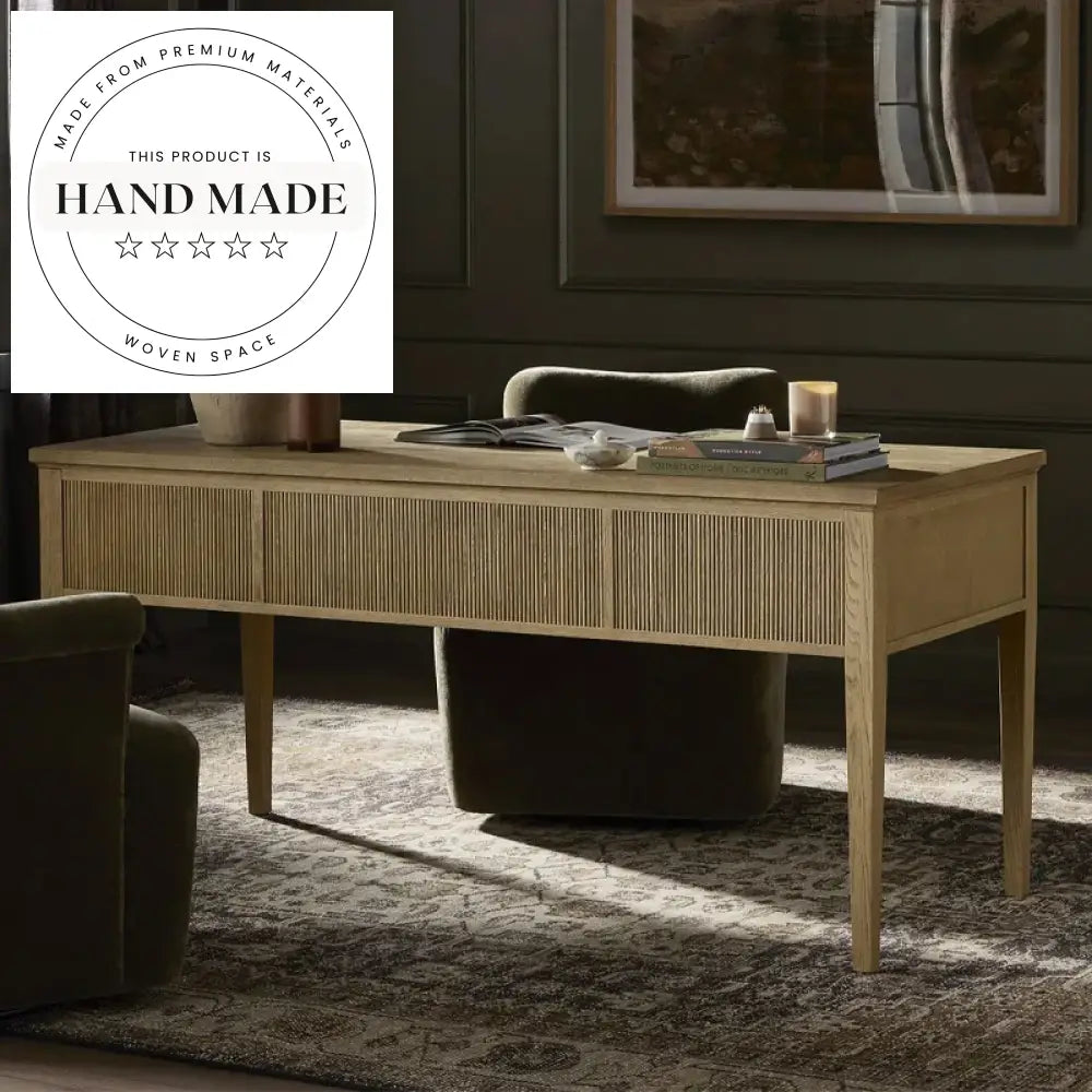Medieval Natural Solid Wood Executive Nordic Writing Study Desk