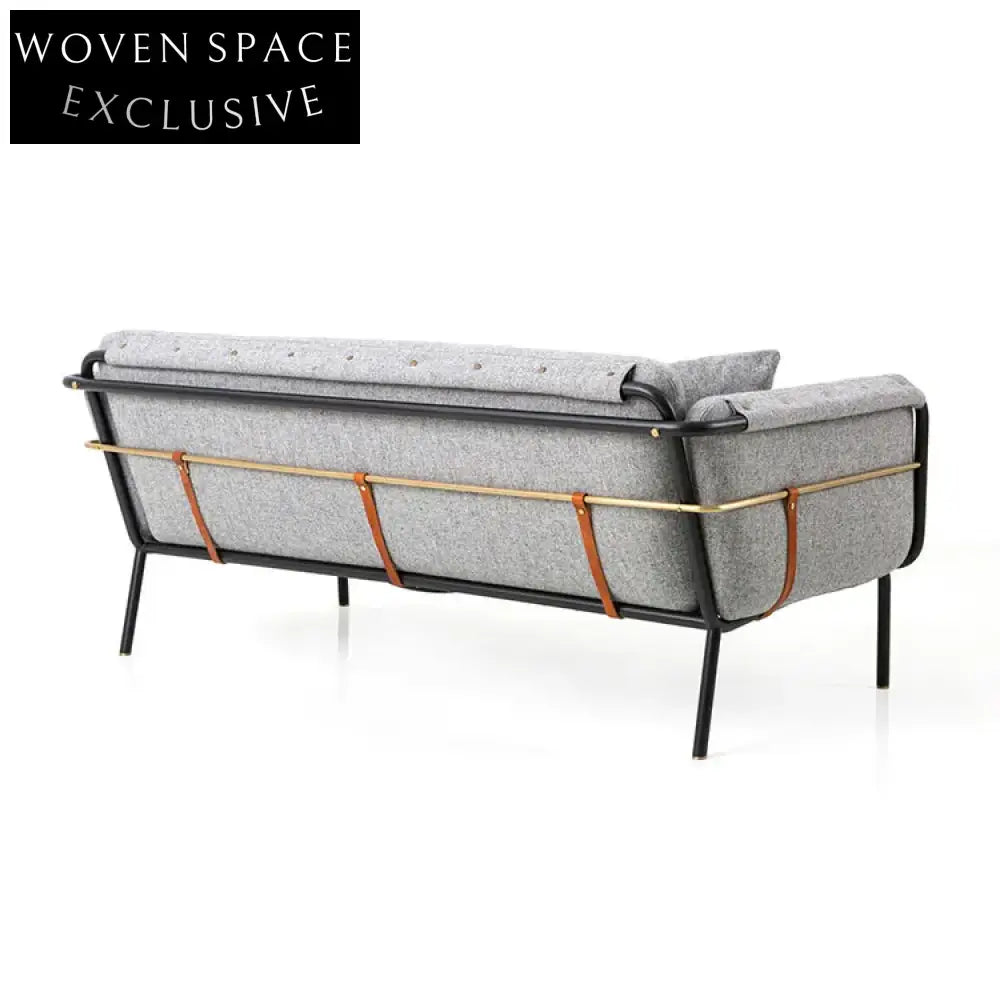 Mid-Century Leisure Metal Frame 3-Seater Fabric Sectional Sofa