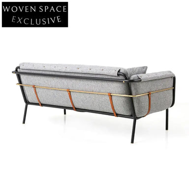 Mid-Century Leisure Metal Frame 3-Seater Fabric Sectional Sofa