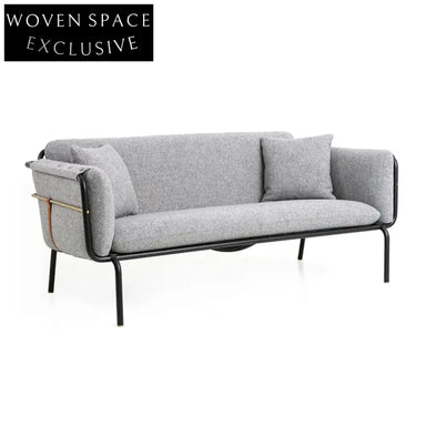 Mid-Century Leisure Metal Frame 3-Seater Fabric Sectional Sofa