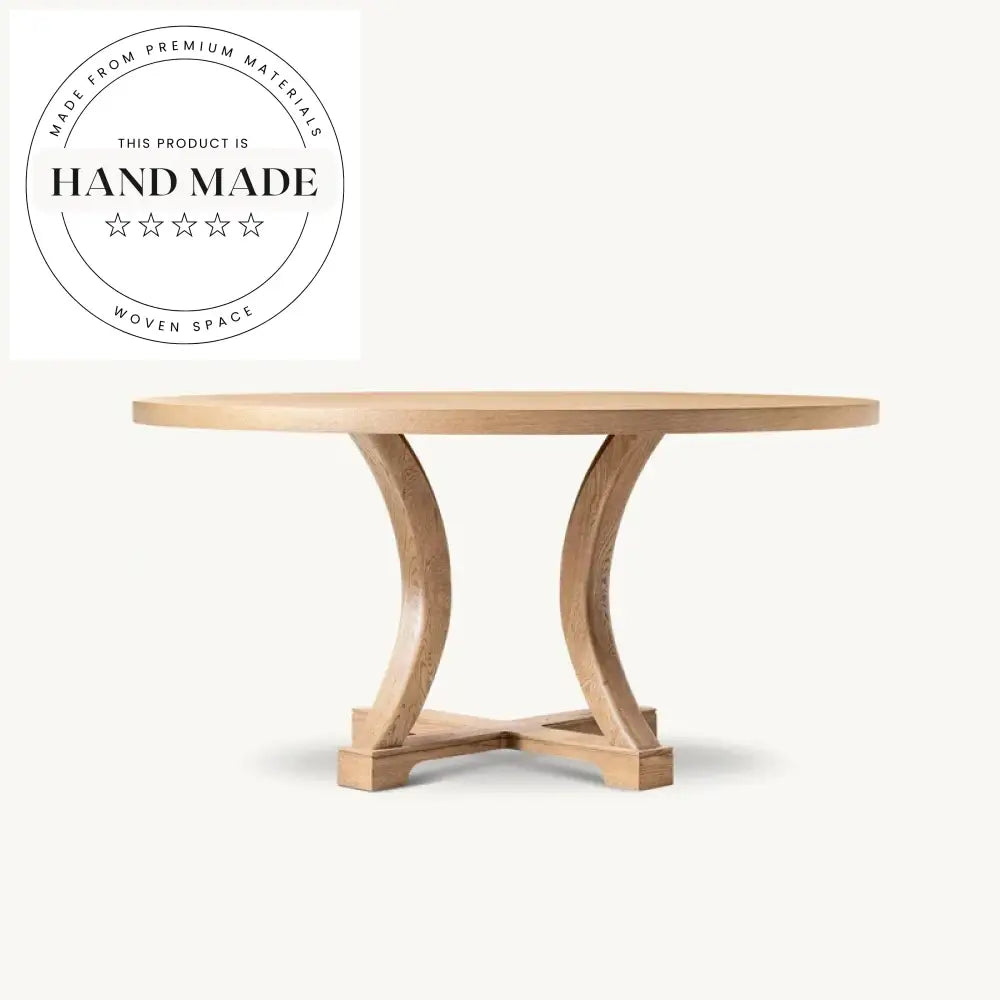 Mid-Century Modern Round Solid Wood Extendable Six Seater Dining Table