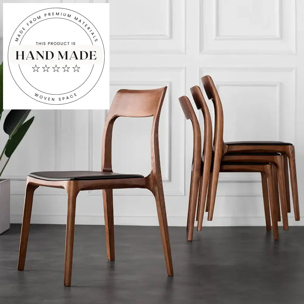 Mid Century Modern Solid Ash Wood Leather Stackable Dining Chair