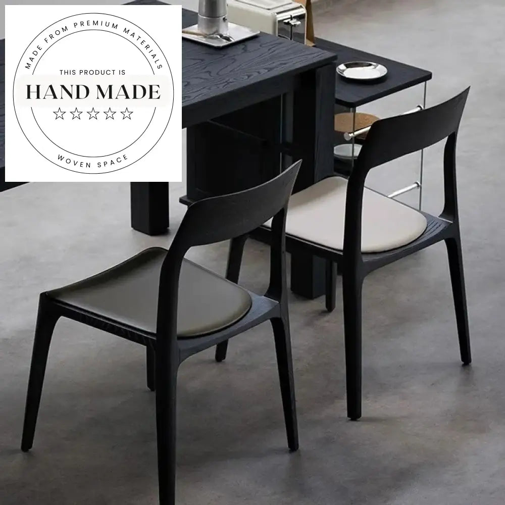 Mid Century Modern Solid Ash Wood Leather Stackable Dining Chair