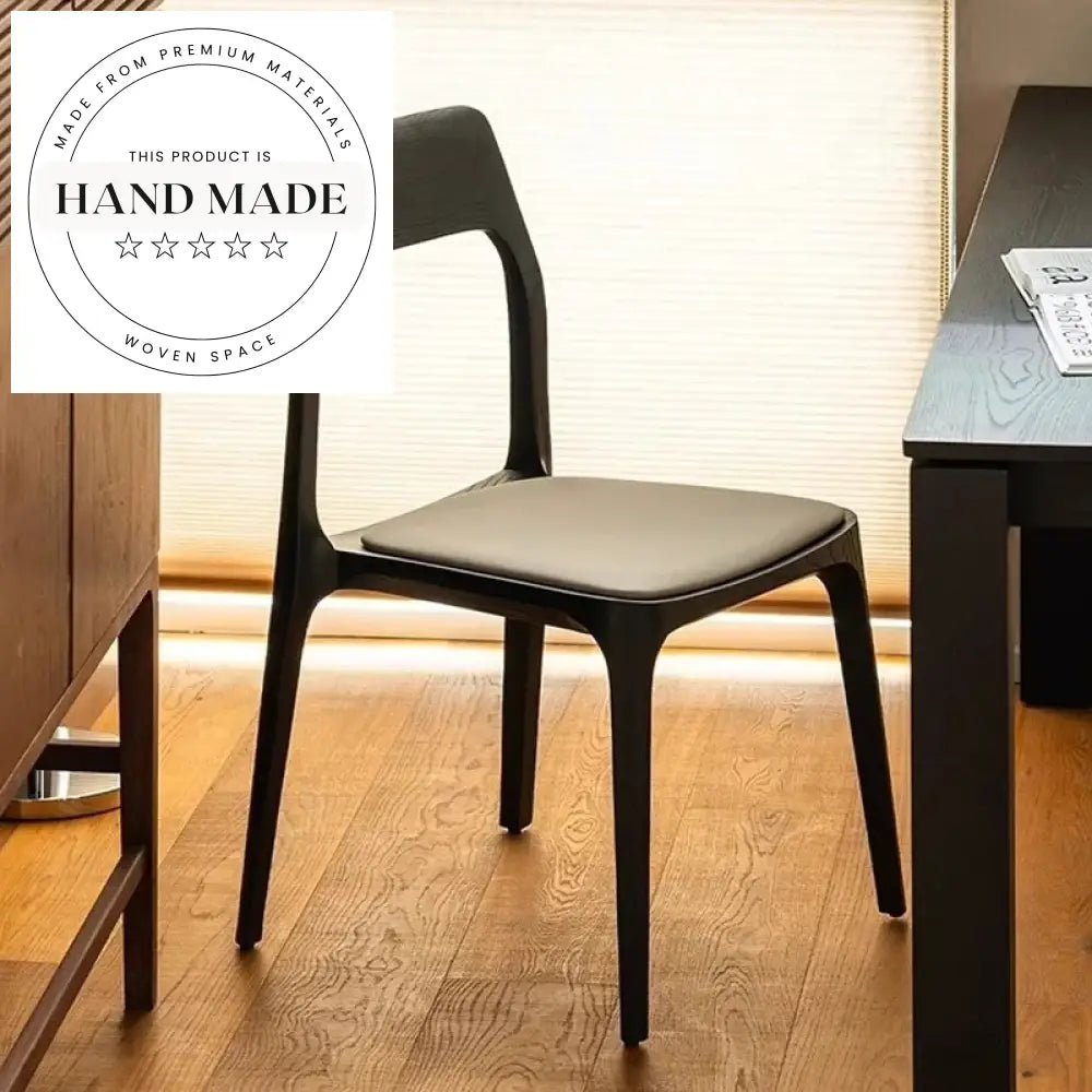 Mid Century Modern Solid Ash Wood Leather Stackable Dining Chair