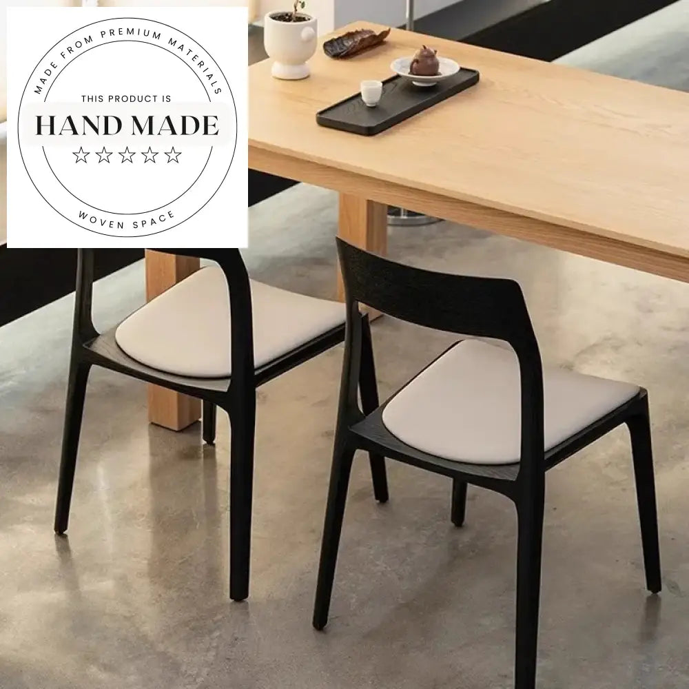 Mid Century Modern Solid Ash Wood Leather Stackable Dining Chair