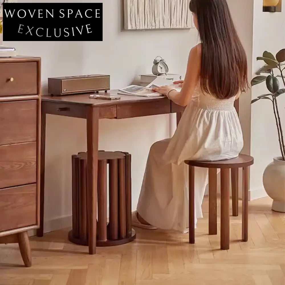 Mid-Century Modern Solid Wood Dining Chair with Cylindrical Legs, Comfortable Seating