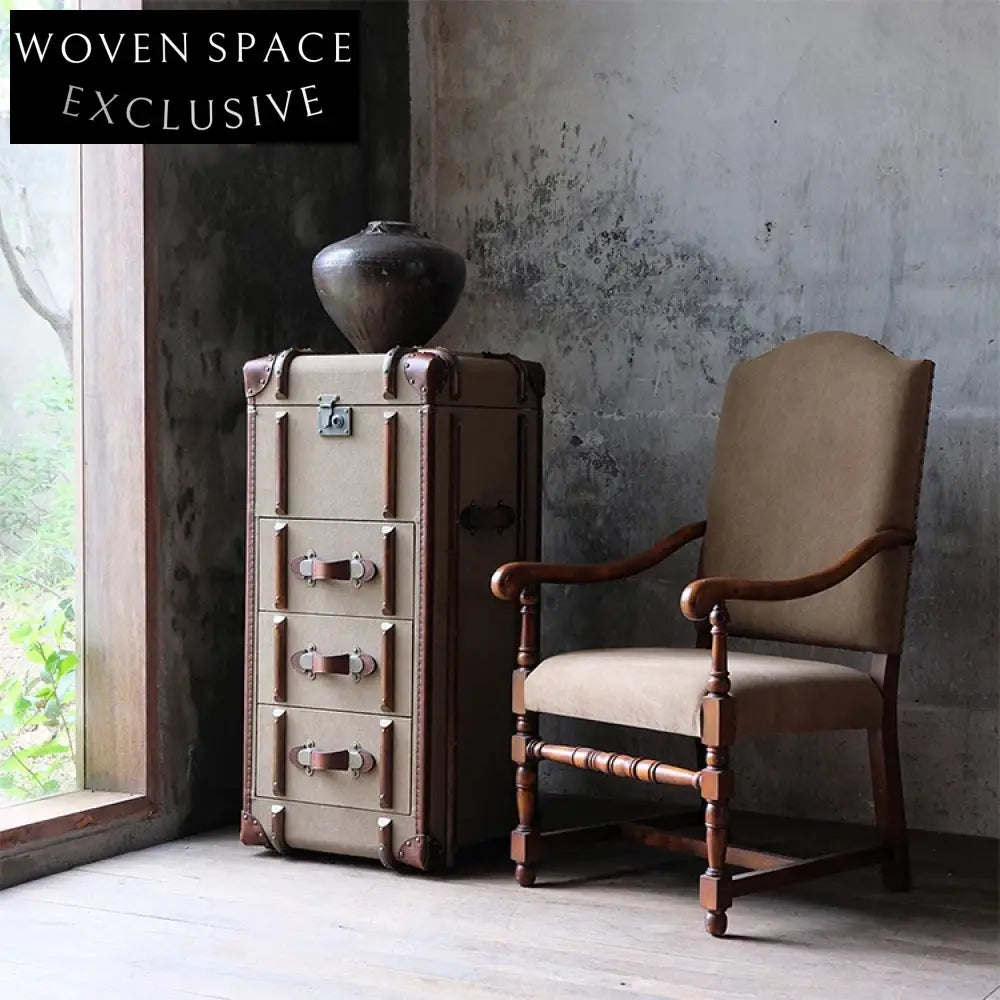 Mid-Century Solid Wood Storage Cabinet with Unique Fabric Accents