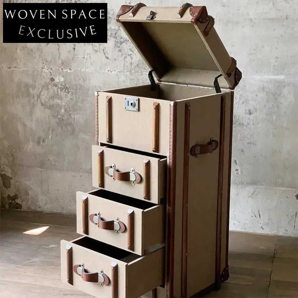 Mid-Century Solid Wood Storage Cabinet with Unique Fabric Accents