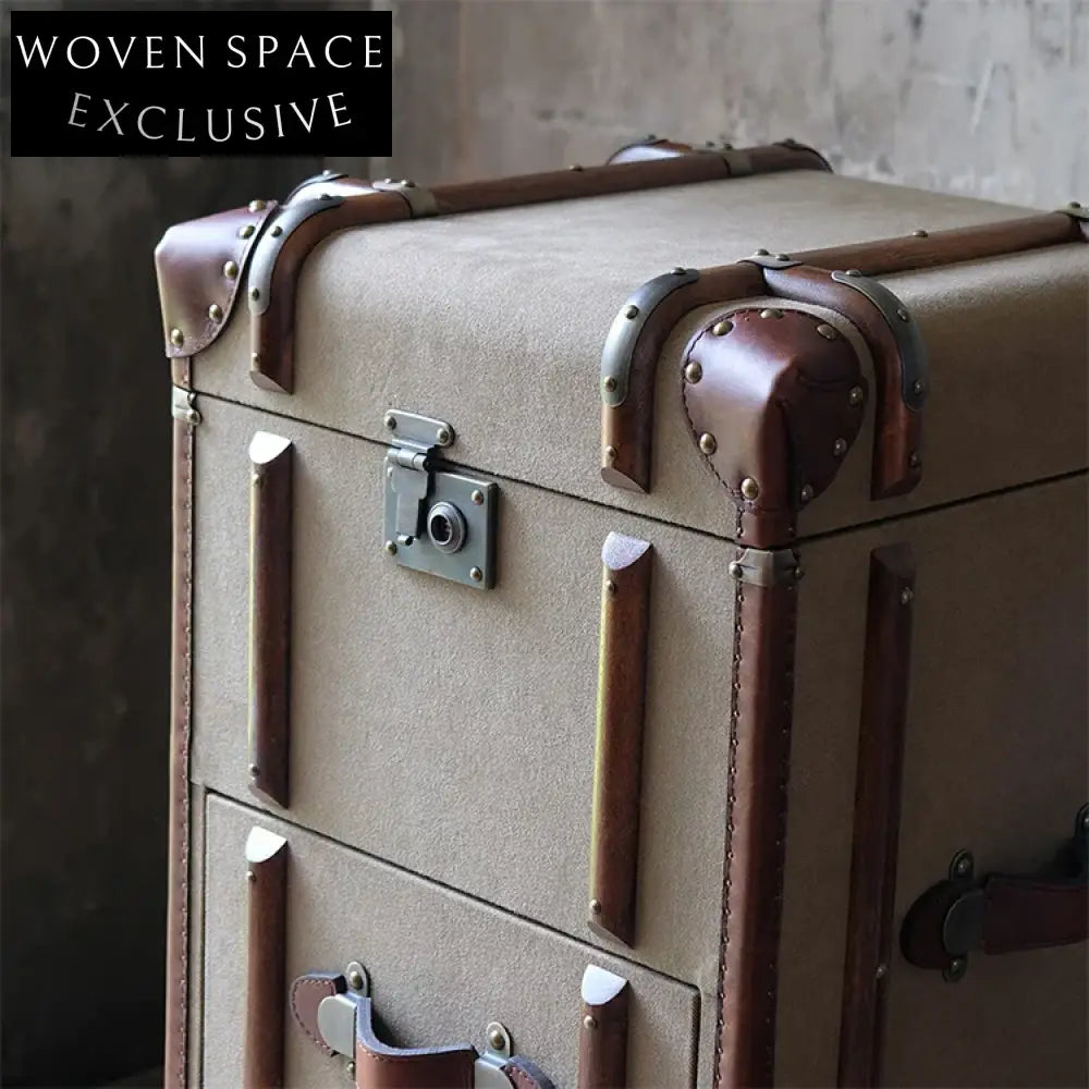 Mid-Century Solid Wood Storage Cabinet with Unique Fabric Accents