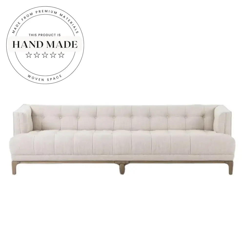 Mid-Century Tufted 4-Seater Solid Wood Leg Living Room Sofa