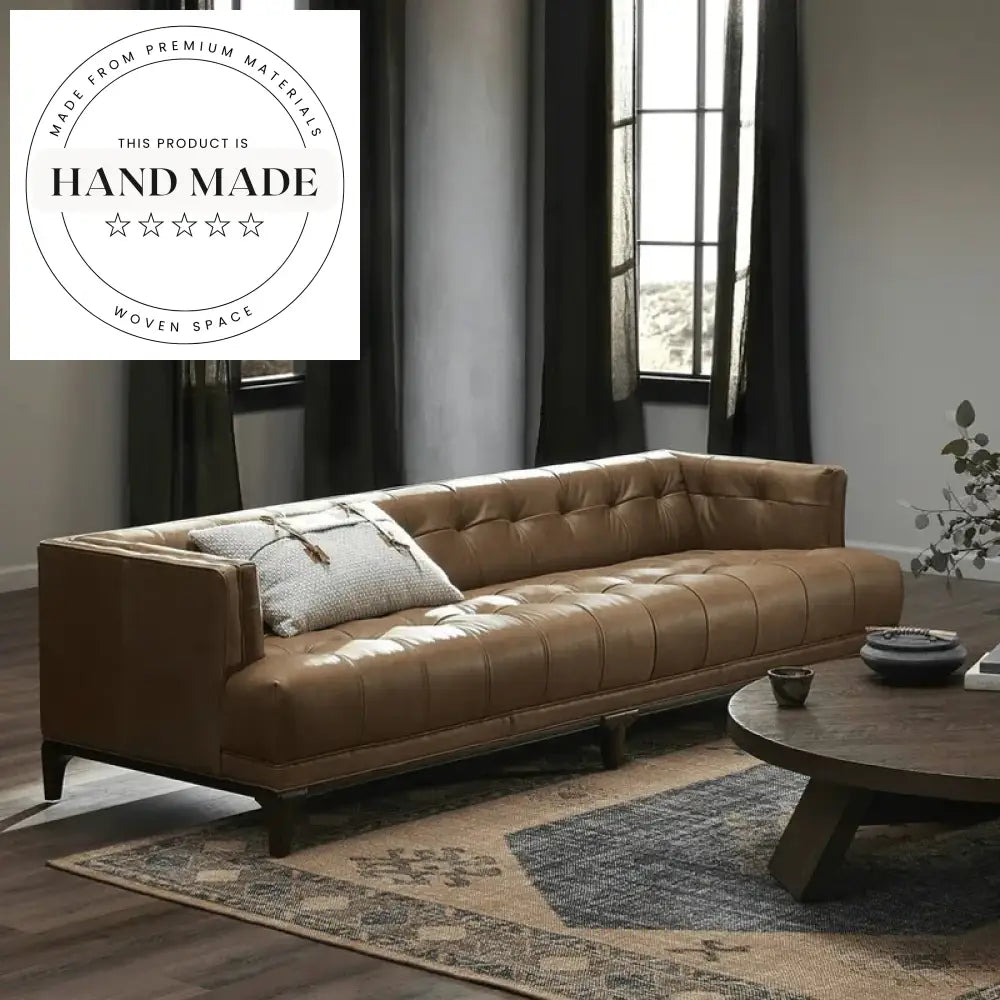 Mid-Century Tufted 4-Seater Solid Wood Leg Living Room Sofa