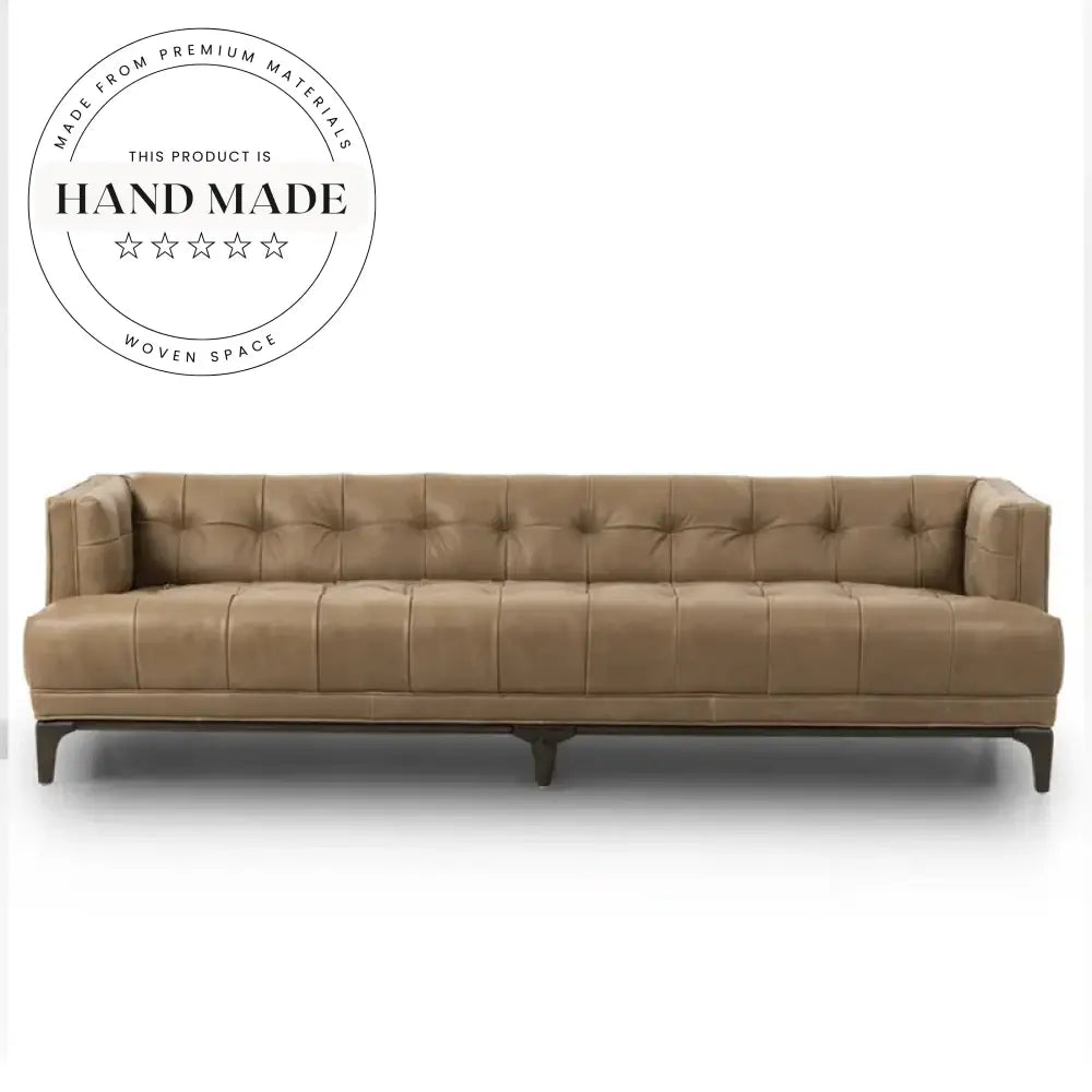 Mid-Century Tufted 4-Seater Solid Wood Leg Living Room Sofa