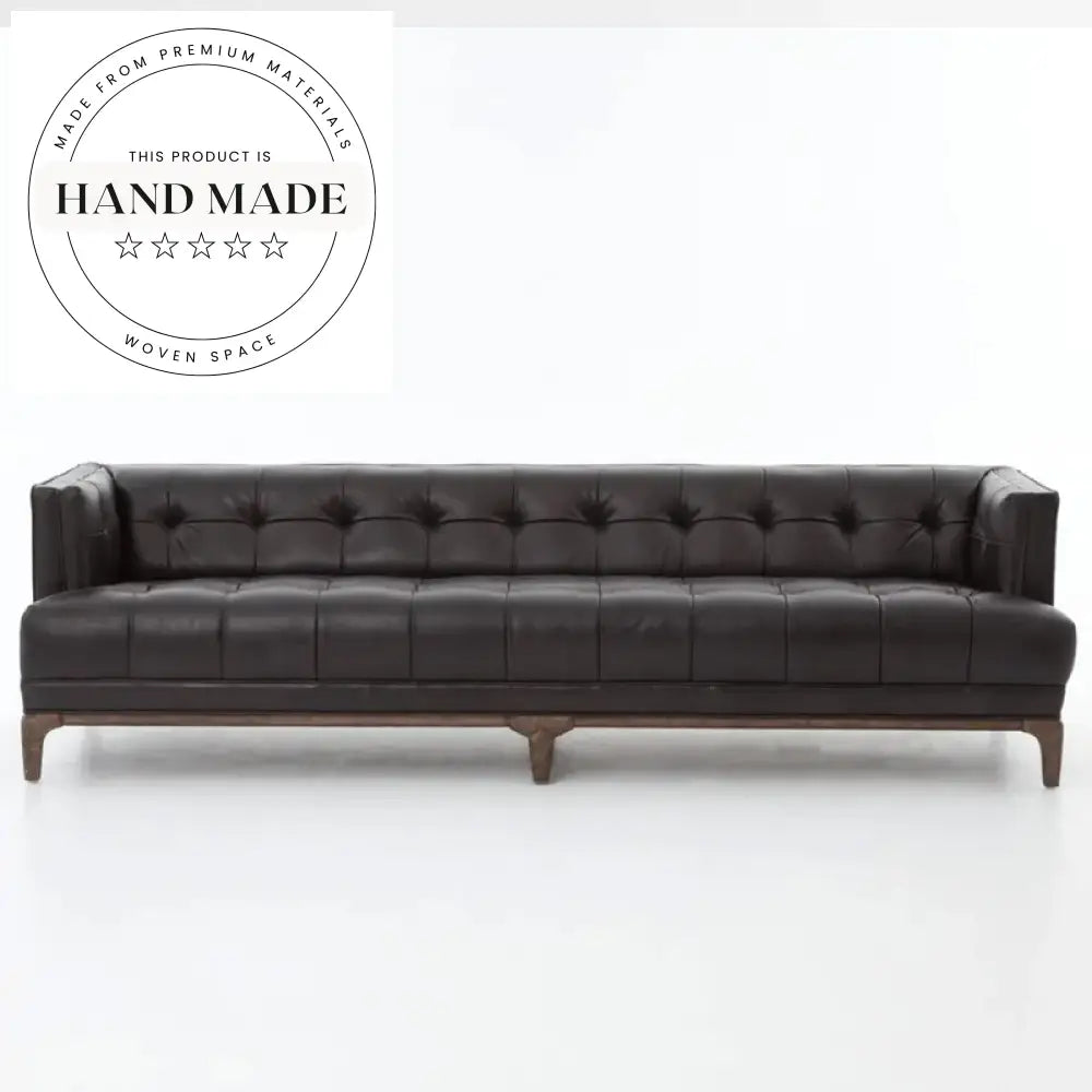 Mid-Century Tufted 4-Seater Solid Wood Leg Living Room Sofa