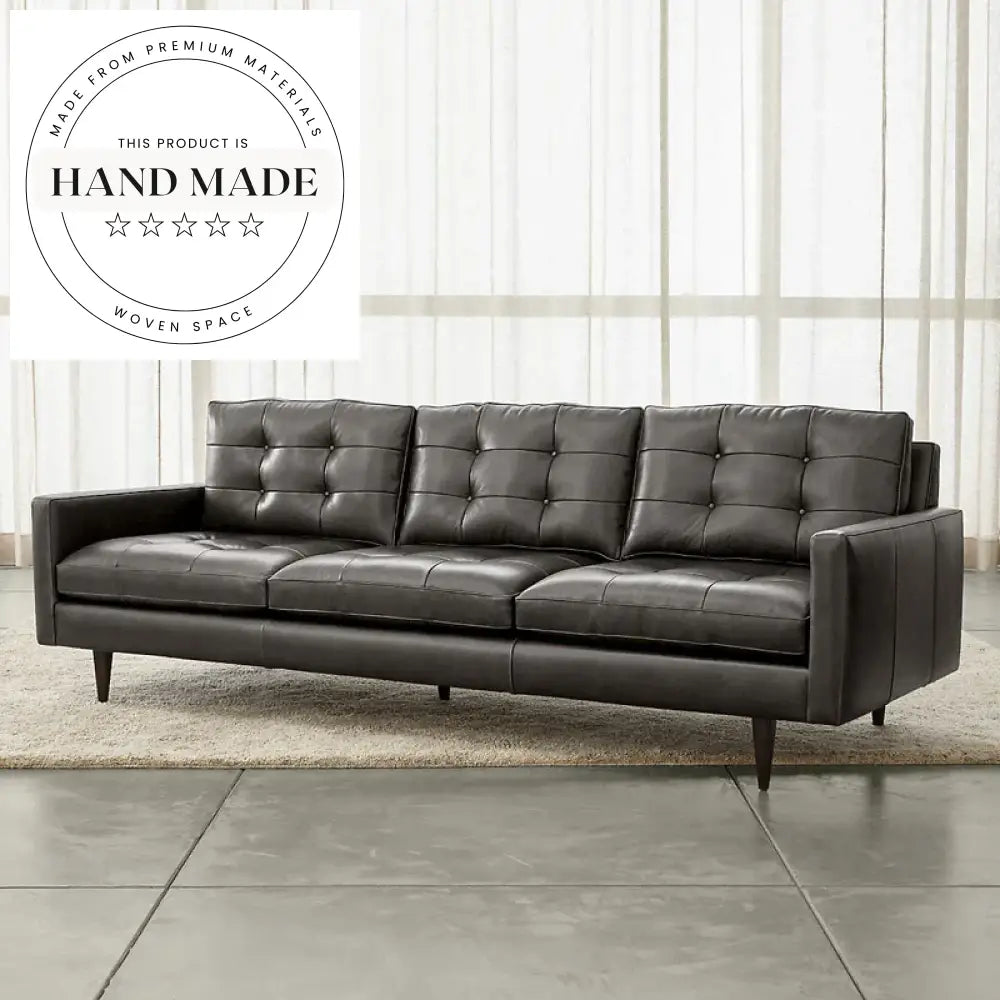 Mid-Century Vintage Industrial Genuine Leather Living Room Sofa Set