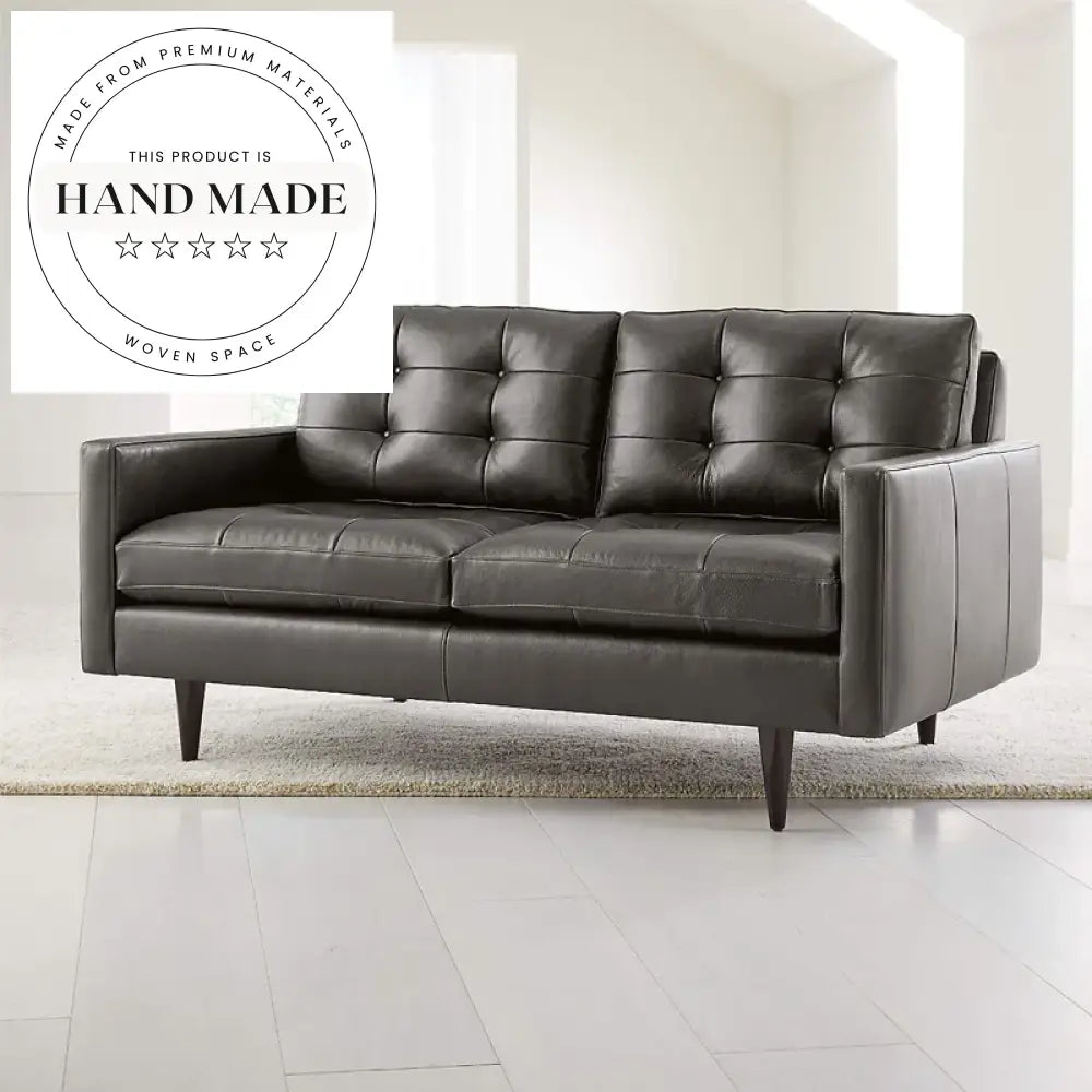 Mid-Century Vintage Industrial Genuine Leather Living Room Sofa Set