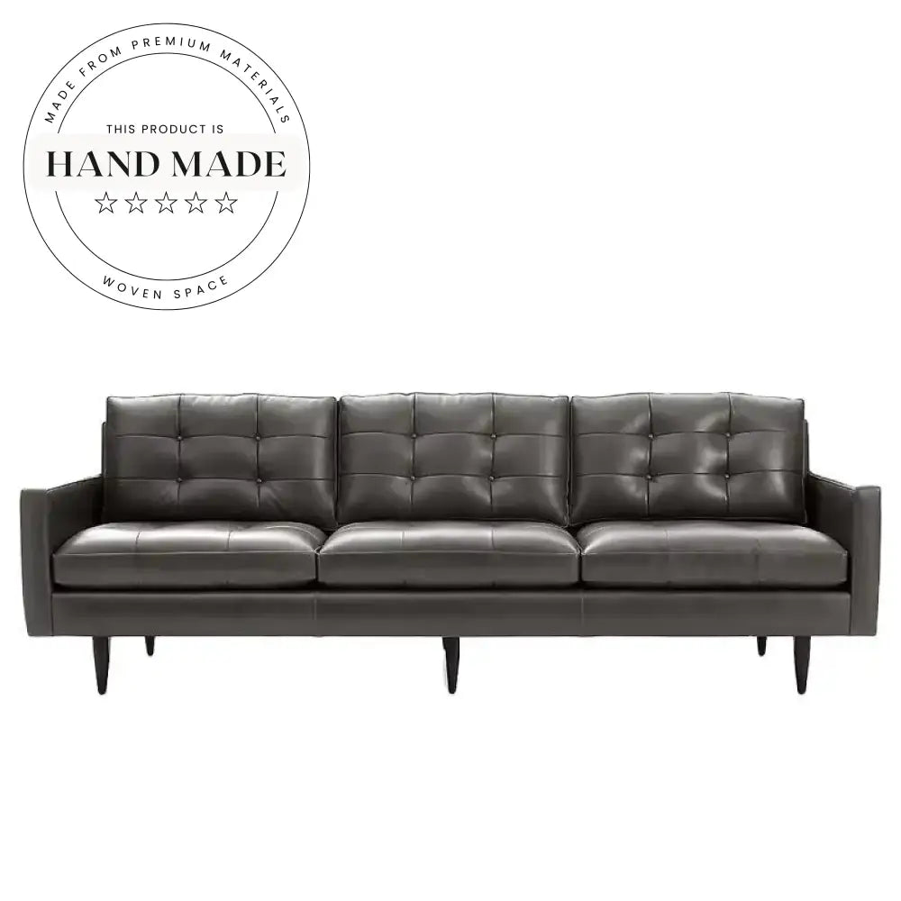 Mid-Century Vintage Industrial Genuine Leather Living Room Sofa Set