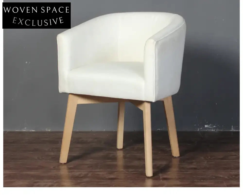 Elegant Mid-Century Modern White Oak Wood Dining Chair with Linen Upholstery