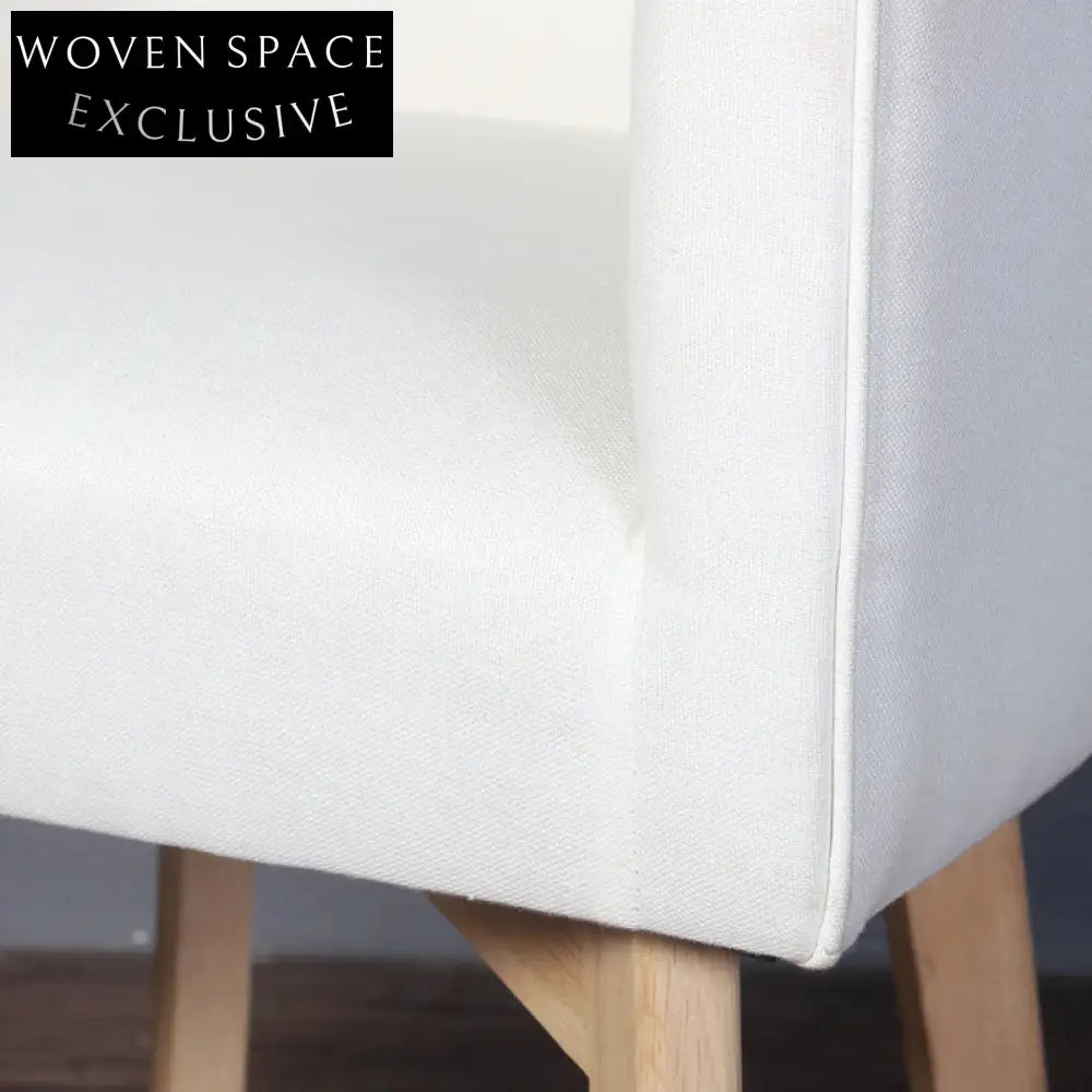 Elegant Mid-Century Modern White Oak Wood Dining Chair with Linen Upholstery