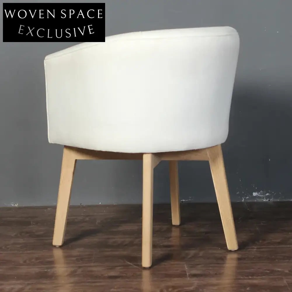 Elegant Mid-Century Modern White Oak Wood Dining Chair with Linen Upholstery