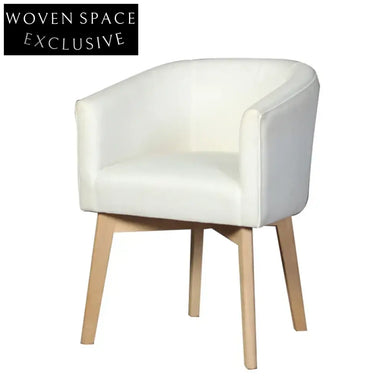 Elegant Mid-Century Modern White Oak Wood Dining Chair with Linen Upholstery