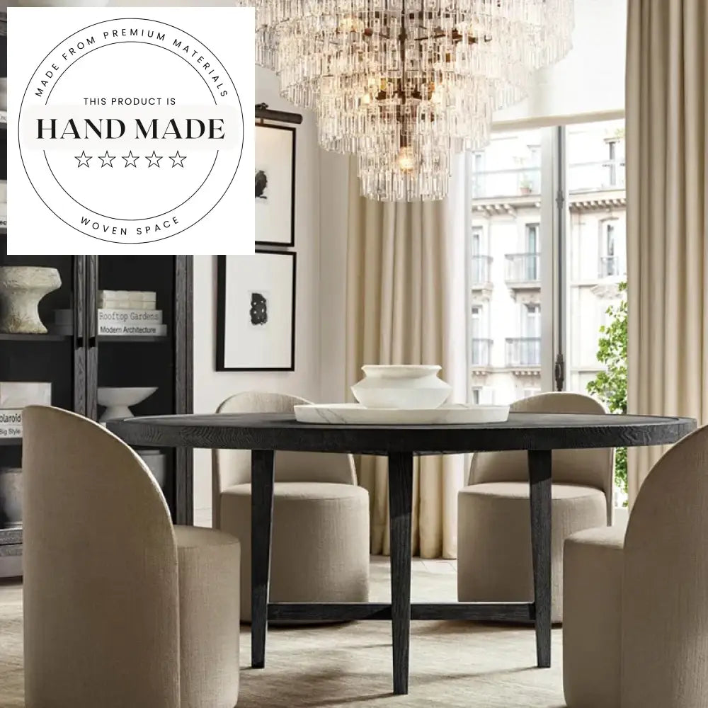 Midcentury Contemporary French Natural Oak Round 6 Seater Dining Table