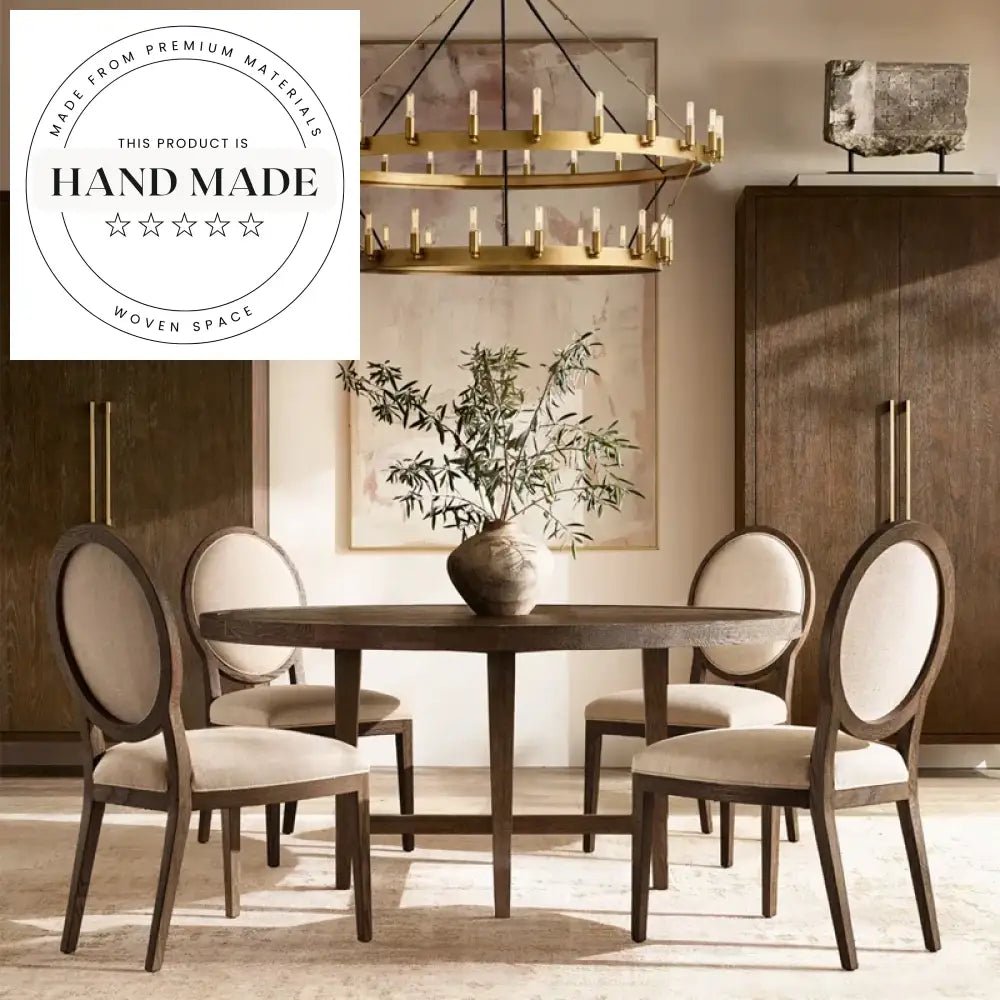 Midcentury Contemporary French Natural Oak Round 6 Seater Dining Table