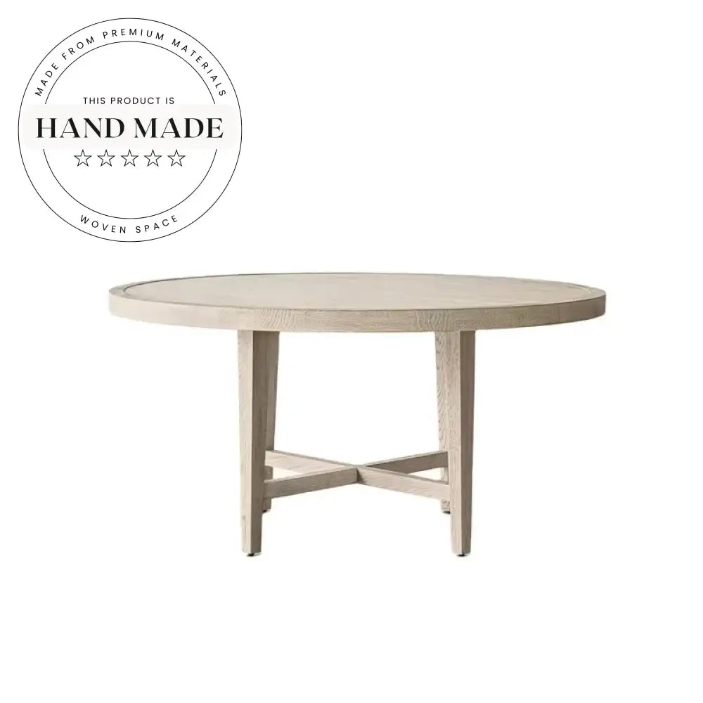 Midcentury Contemporary French Natural Oak Round 6 Seater Dining Table
