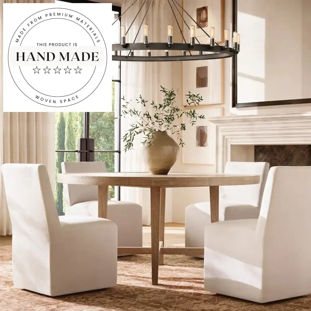 Midcentury Contemporary French Natural Oak Round 6 Seater Dining Table