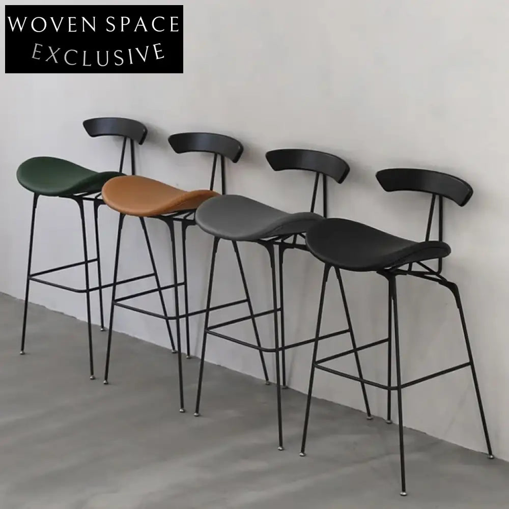 Midcentury Danish Style PU Leather Black Metal Frame Vintage Bar Chair