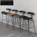 Midcentury Danish Style PU Leather Black Metal Frame Vintage Bar Chair