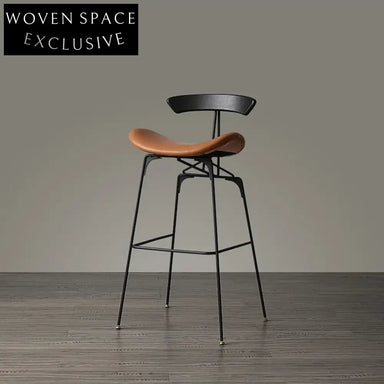 Midcentury Danish Style PU Leather Black Metal Frame Vintage Bar Chair