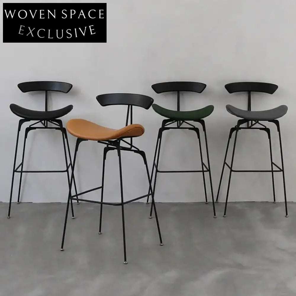 Midcentury Danish Style PU Leather Black Metal Frame Vintage Bar Chair