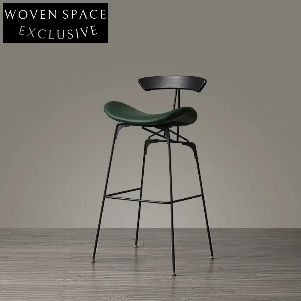 Midcentury Danish Style PU Leather Black Metal Frame Vintage Bar Chair