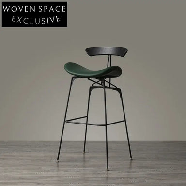 Midcentury Danish Style PU Leather Black Metal Frame Vintage Bar Chair