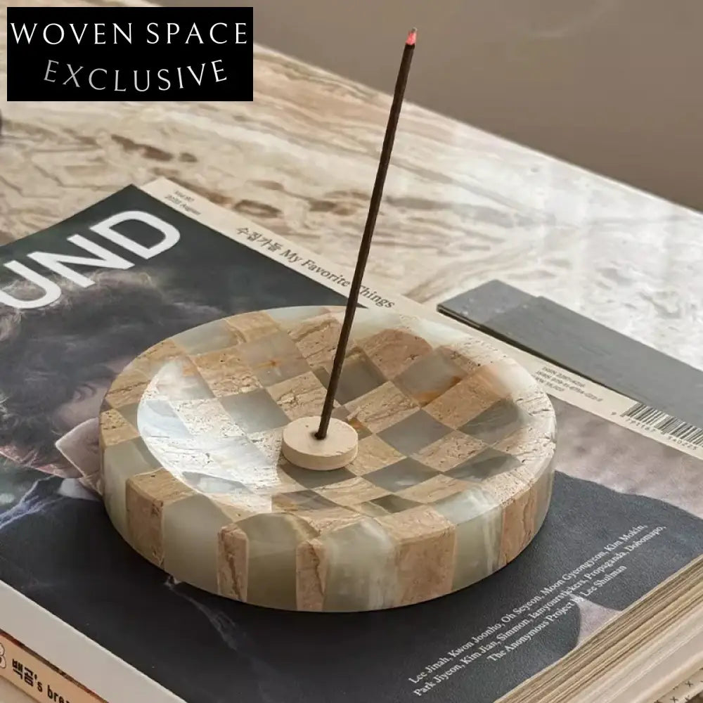 Midcentury Delicate Decoration Checkerboard Travertine Jade Serving Tray