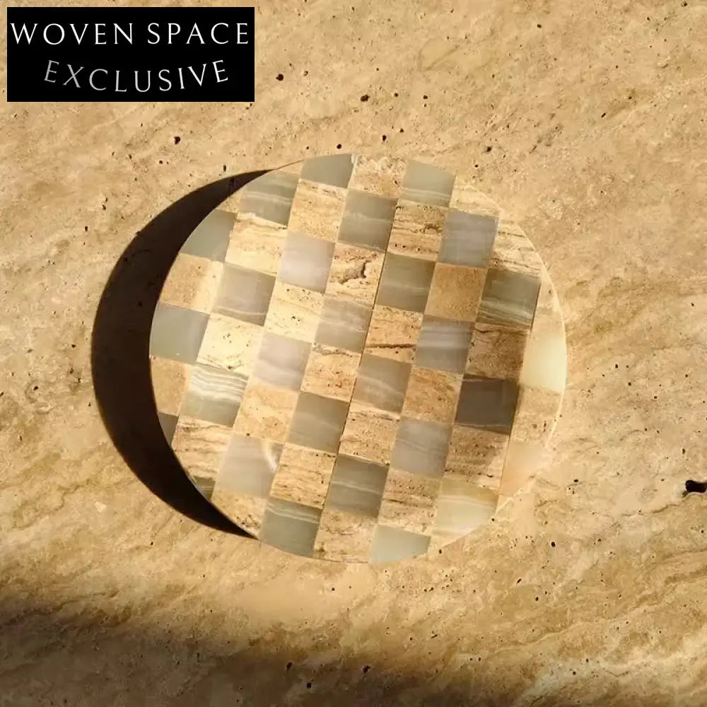 Midcentury Delicate Decoration Checkerboard Travertine Jade Serving Tray